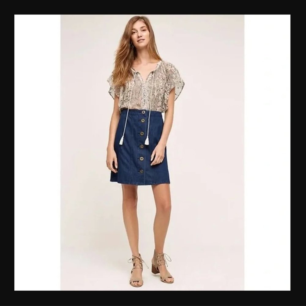 Anthro Pilcro & the Letterpress Mini Denim High Waist w. Pockets Skirt womens 6 - Picture 9 of 15
